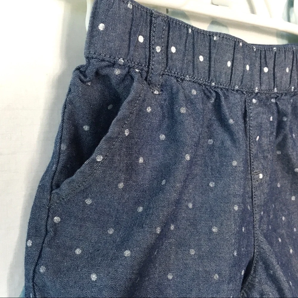 Gymboree Kids Denim Blue & White Polka Dot Cuffed Shorts 4 Pockets Belt Loops